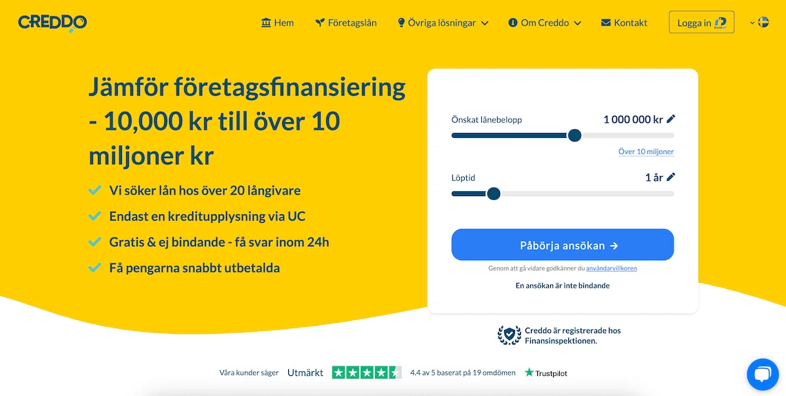Creddo Företagslån hemsida