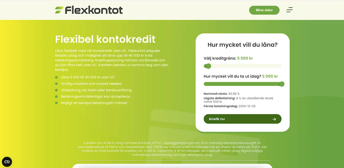 Flexkontot hemsida