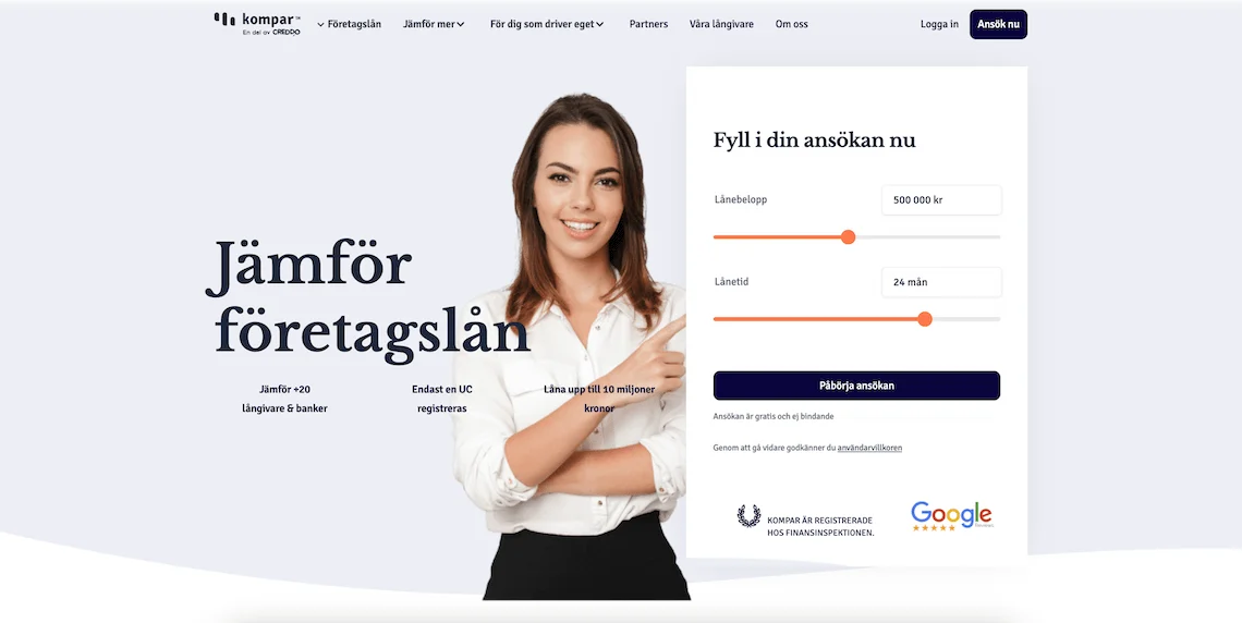 Kompar Företagslån hemsida