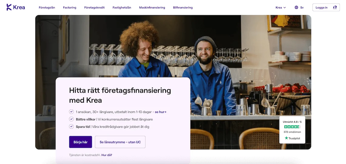 Krea Företagslån hemsida