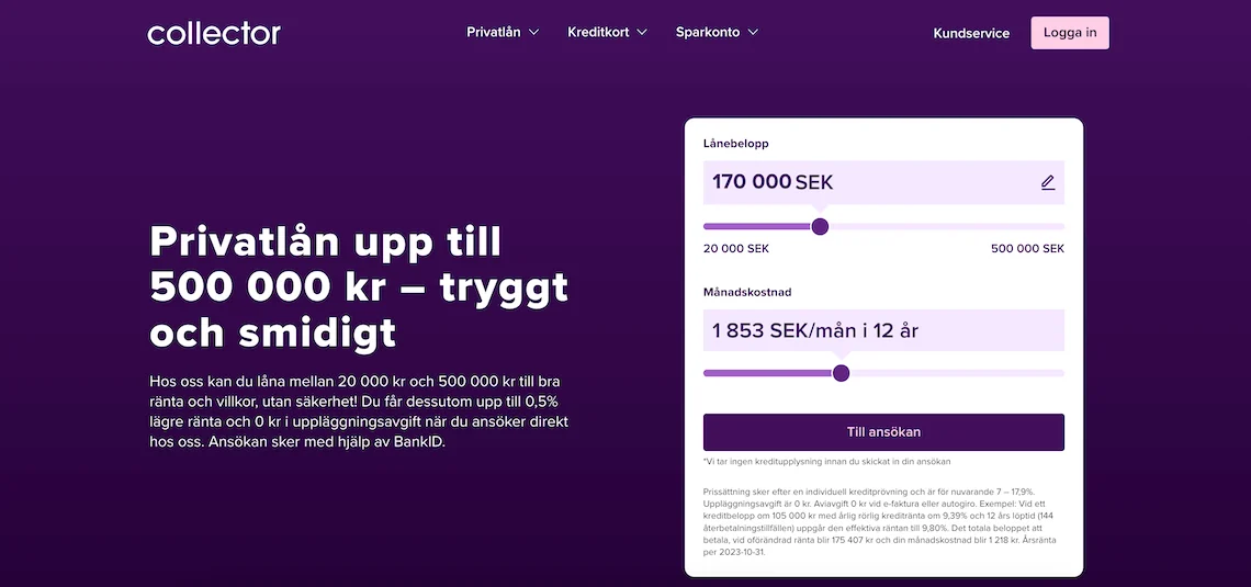 Collector Bank hemsida