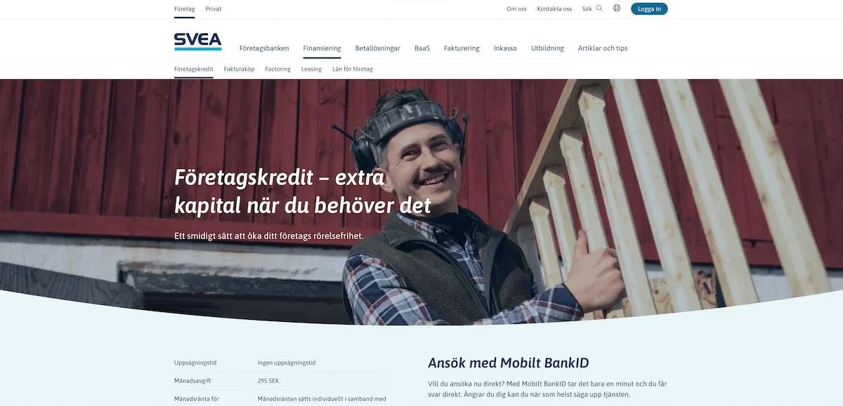 Svea Företagskredit hemsida