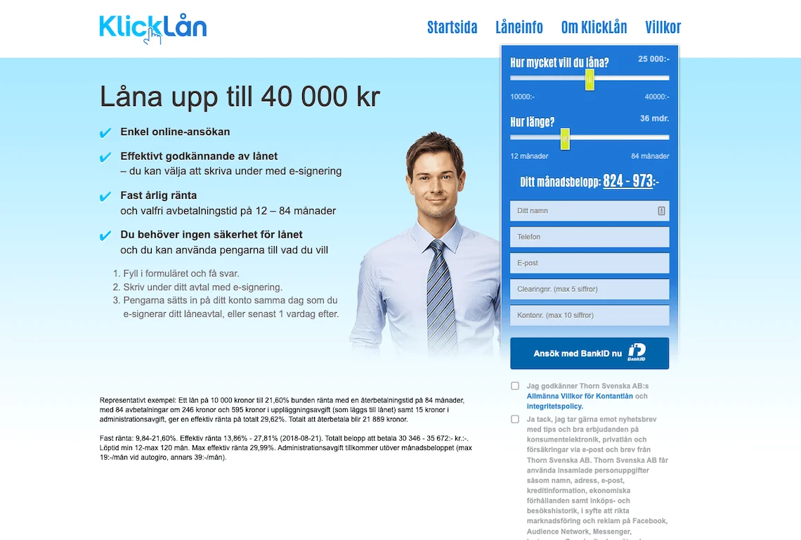 Klicklån webbplats