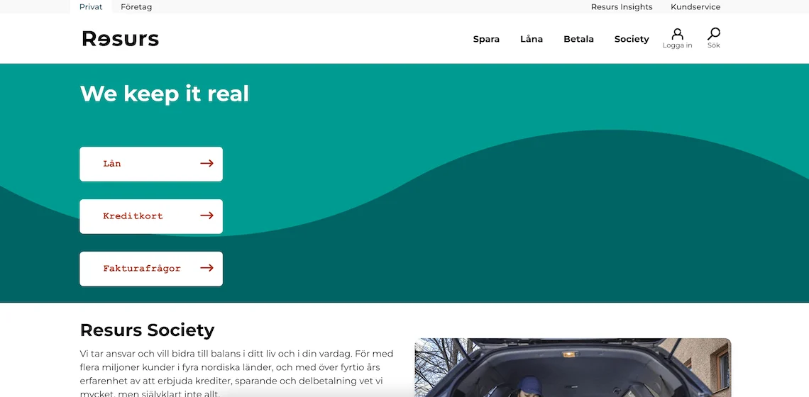 Resurs Bank webbplats